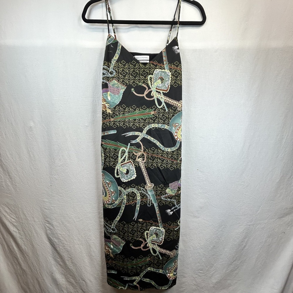 Urban Outfitters 90s Maxi Slip Dress Black‎ Blue Print Small